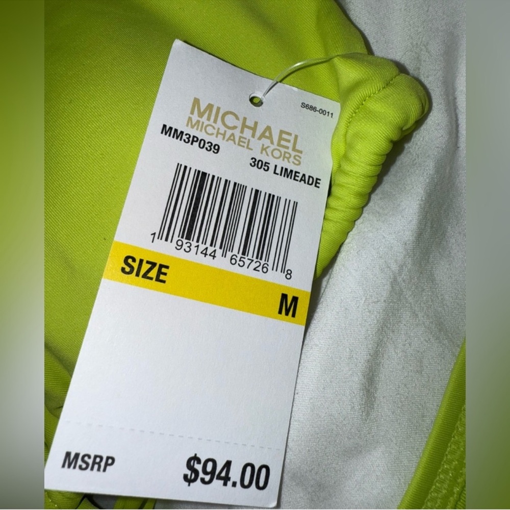 NWT Michael Kors neon Limeade Triangle chains String Bikini Top M Bottom L - Picture 8 of 15